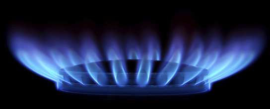 blue flames on gas stove
